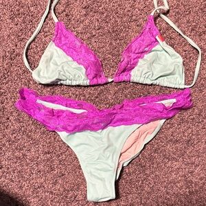 Pink and White Lace Bikini